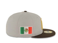 Load image into Gallery viewer, Mexico New Era WBC 59FIFTY 5950 Fitted Cap Hat Gray Crown Brown Visor Pink/Metallic Gold/Glow White Logo Mexico Flag Side Patch Pink UV
