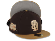 Load image into Gallery viewer, San Diego Padres New Era MLB 59FIFTY 5950 Fitted Cap Hat Brown Crown Wheat Visor Khaki/Metallic Brown Gradient Logo Petco Park Stadium Side Patch
