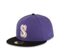 Load image into Gallery viewer, Seattle Mariners New Era MLB 59FIFTY 5950 Fitted Cap Hat Light Purple Crown Black Visor White/Metallic Black/Pink Logo 30th Anniversary Side Patch
