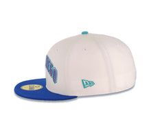 Load image into Gallery viewer, San Diego Padres New Era MLB 59FIFTY 5950 Fitted Cap Hat White Crown Royal Blue Visor Purple/Teal Arch Script/Text Logo 40th Anniversary Side Patch
