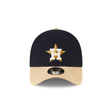 Load image into Gallery viewer, Houston Astros New Era MLB 39THIRTY 3930 Flexfit Cap Hat Navy Blue Crown Gold Visor Metallic Gold/White Logo 2022 World Series Champions Side Patch
