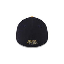 Load image into Gallery viewer, Houston Astros New Era MLB 39THIRTY 3930 Flexfit Cap Hat Navy Blue Crown Gold Visor Metallic Gold/White Logo 2022 World Series Champions Side Patch
