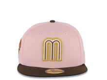 Load image into Gallery viewer, Mexico New Era WBC World Baseball Classic 59FIFTY 5950 Fitted Cap Hat Pink Crown Brown Visor White/Metallic Gold/Brown Logo Rose Side Patch Gray UV
