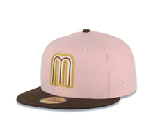 Load image into Gallery viewer, Mexico New Era WBC World Baseball Classic 59FIFTY 5950 Fitted Cap Hat Pink Crown Brown Visor White/Metallic Gold/Brown Logo Rose Side Patch Gray UV
