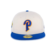 Load image into Gallery viewer, San Diego Padres New Era MLB 59FIFTY 5950 Fitted Cap Hat Cream Crown Royal Blue Visor Royal Blue/Red/Yellow Logo 1998 World Series Side Patch Gray UV
