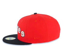 Load image into Gallery viewer, San Diego Padres New Era MLB 59FIFTY 5950 Fitted Cap Hat Red Crown Black Visor Glow White/Orange/Metallic Black Script Logo 1984 World Series Side Patch
