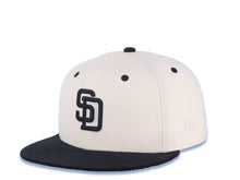 Load image into Gallery viewer, San Diego Padres New Era MLB 59FIFTY 5950 Fitted Cap Hat Cream Crown Black Visor Black/White Logo Batterman Batty Side Patch Gray UV
