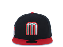 Load image into Gallery viewer, Mexico New Era WBC World Baseball Classic 59FIFTY 5950 Fitted Cap Hat Black Crown Red Visor Red/White/Green Logo Mexico Flag Side Patch Green UV
