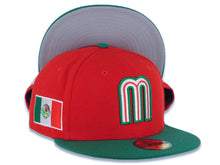 Load image into Gallery viewer, Mexico New Era WBC World Baseball Classic 59FIFTY 5950 Fitted Cap Hat Red Crown Green Visor White/Green/Red Logo Mexico Flag Side Patch Gray UV
