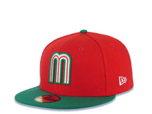 Load image into Gallery viewer, Mexico New Era WBC World Baseball Classic 59FIFTY 5950 Fitted Cap Hat Red Crown Green Visor White/Green/Red Logo Mexico Flag Side Patch Gray UV
