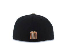 Load image into Gallery viewer, Mexico New Era WBC World Baseball Classic 59FIFTY 5950 Fitted Cap Hat Black Crown Khaki Visor Metallic Brown/Orange Logo Mexico Flag Side Patch

