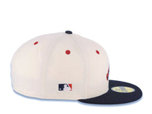 Load image into Gallery viewer, Atlanta Braves New Era MLB 59FIFTY 5950 Fitted Cap Hat Cream Crown Navy Blue Visor Navy/Red Batterman Batty Side Patch Logo Gray UV
