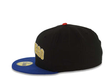 Load image into Gallery viewer, San Diego Padres New Era MLB 59FIFTY 5950 Fitted Cap Hat Black Crown Light Royal Blue Visor Metallic Gold/Glow White Logo Batterman Batty Side Patch Gray UV
