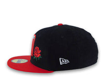 Load image into Gallery viewer, (Corduroy Crown) Mexico New Era WBC World Baseball Classic 59FIFTY 5950 Fitted Cap Hat Black Crown Red Visor Team Color Logo with Flower Mexico Flag Side Patch
