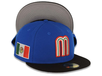 Mexico New Era WBC World Baseball Classic 59FIFTY 5950 Fitted Cap Hat Royal Blue Crown Black Visor Team Color Logo Mexico Flag Side Patch