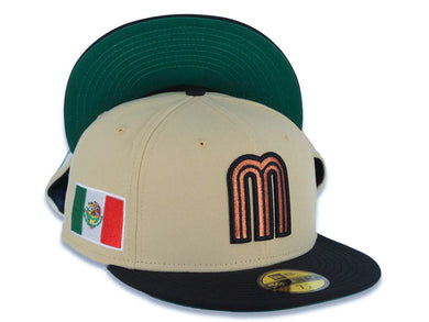 Mexico New Era WBC World Baseball Classic 59FIFTY 5950 Fitted Cap Hat Vegas Gold Crown Black Visor Metallic Brown/Black Logo Mexico Flag Side Patch Green UV