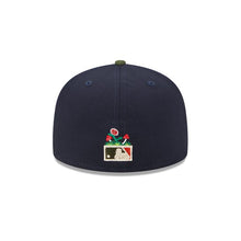 Load image into Gallery viewer, San Diego Padres New Era MLB 59FIFTY 5950 Fitted Life Style Sprouted Cap Hat Navy Blue Crown Olive Visor Red/White Logo 40th Anniversary Side Patch
