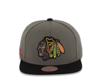 Load image into Gallery viewer, Chicago Blackhawks Mitchell &amp; Ness NHL Snapback Cap Hat Dark Gray Crown Black Visor Team Color Logo Red UV
