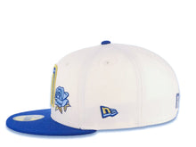 Load image into Gallery viewer, Mexico New Era WBC 59FIFTY 5950 Fitted Cap Hat Cream Crown Royal Blue Visor Royal/Metallic Gold/Sky Blue Logo With Rose Mexico Flag Side Patch
