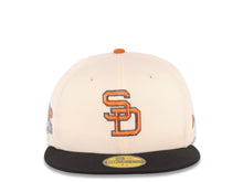 Load image into Gallery viewer, San Diego Padres New Era MLB 59FIFTY 5950 Fitted Cap Hat Cream Crown Black Visor Metallic Brown/Gold Cooperstown Logo 1984 World Series Side Patch
