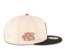 Load image into Gallery viewer, San Diego Padres New Era MLB 59FIFTY 5950 Fitted Cap Hat Cream Crown Black Visor Metallic Brown/Gold Cooperstown Logo 1984 World Series Side Patch
