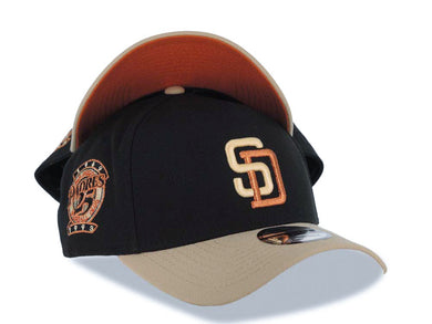 San Diego Padres New Era MLB 9FORTY 940 Adjustable Cap Hat Black Crown Wheat Visor Team Color Logo 25th Anniversary Side Patch