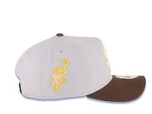 Load image into Gallery viewer, San Diego Padres New Era MLB 9FORTY 940 Adjustable A-Frame Cap Hat Gray Crown Brown Visor Glow White/Pink/Metallic Gold Logo Catching Friar Side Patch
