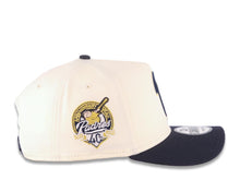 Load image into Gallery viewer, San Diego Padres New Era MLB 9FORTY 940 Adjustable A-Frame Snapback Cap Hat Cream Crown Navy Blue Visor Navy/Metallic Gold Logo 40th Anniversary Patch

