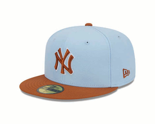New York Yankees New Era MLB 59FIFTY 5950 Fitted Cap Hat Sky Blue Crown Dark Orange Visor Dark Orange Logo (2-Tone Color Pack)