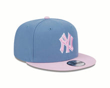 Load image into Gallery viewer, New York Yankees New Era MLB 9FIFTY 950 Snapback Cap Hat Dark Sky Blue Crown Pink Visor Pink/White Logo (2-Tone Color Pack)
