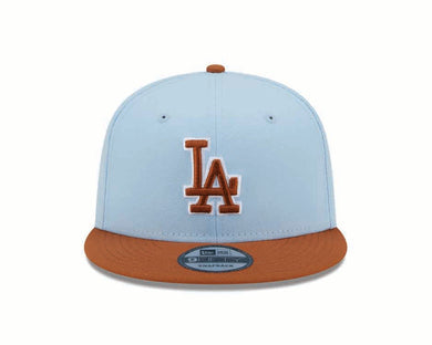 Los Angeles Dodgers New Era MLB 9FIFTY 950 Snapback Cap Hat Dark Sky Blue Crown Dark Brown Visor Dark Brown/White Logo (2-Tone Color Pack)
