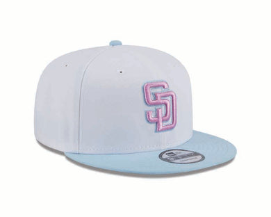 San Diego Padres New Era MLB 9FIFTY 950 Snapback Cap Hat White Crown Dark Sky Blue Visor Pink/Blue Logo (2-Tone Color Pack)