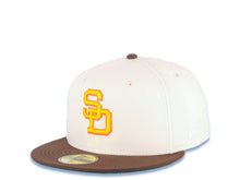 Load image into Gallery viewer, San Diego Padres New Era MLB 59FIFTY 5950 Fitted Cap Hat Cream Crown Brown Visor Gold/Orange Cooperstown Logo Stadium Side Patch Green UV
