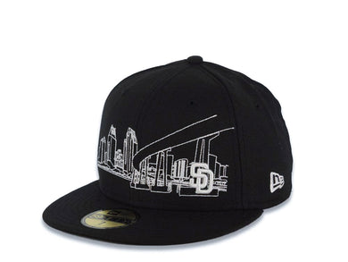 San Diego Padres New Era MLB 59FIFTY 5950 Fitted Cap Hat Black Crown/Visor White Flawless City Scape Logo