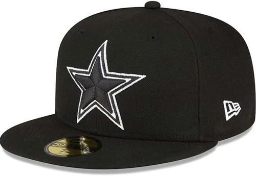 Dallas Cowboys New Era NFL 59FIFTY 5950 Fitted Cap Hat Black Crown/Visor Black/White Logo