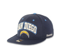 Load image into Gallery viewer, San Diego Chargers Reebok NFL Fitted Cap Hat Navy Blue Crown/Visor Team Color Text Arch Logo
