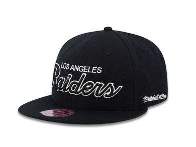 Los Angeles Raiders Mitchell & Ness Fitted Cap Hat Black Crown/Visor Black/White Script Logo