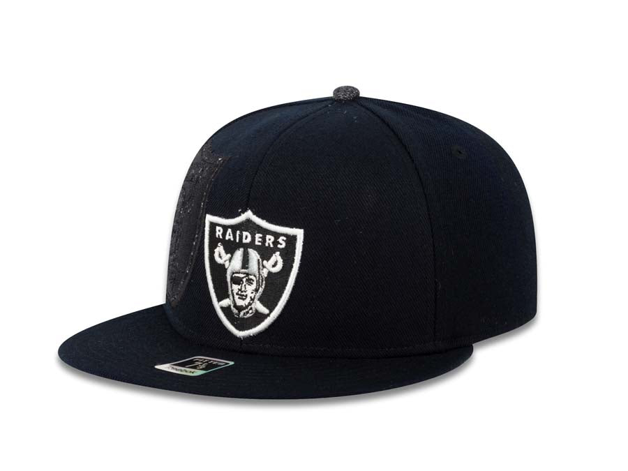 Oakland Raiders Reebok NFL Fitted Cap Hat Black Crown/Visor Team Color Logo With Shadow Tonal Logo