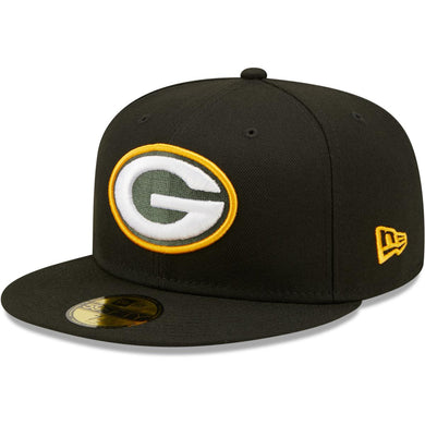 Green Bay Packers New Era NFL 59FIFTY 5950 Fitted Cap Hat Black Crown/Visor Team Color Logo