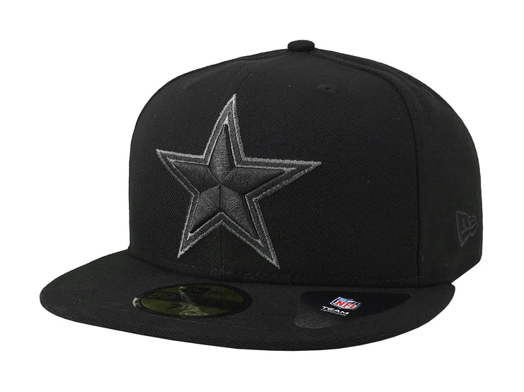 Dallas Cowboys New Era NFL 59FIFTY 5950 Fitted Basic Cap Hat Black Crown/Visor Black/Dark Gray Logo