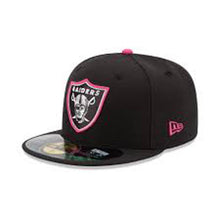 Load image into Gallery viewer, Oakland Raiders New Era NFL 59FIFTY 5950 Fitted Cap Hat Black Crown/Visor Team Color/Pink Logo (Breast Cancer Awareness)
