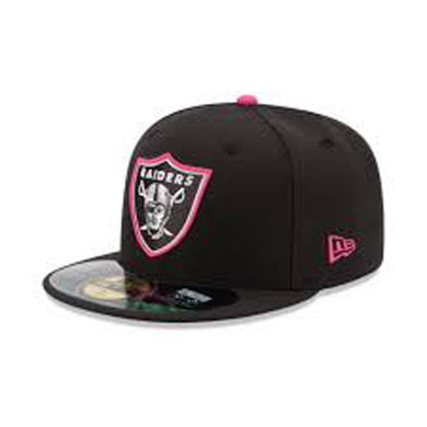 Oakland Raiders New Era NFL 59FIFTY 5950 Fitted Cap Hat Black Crown/Visor Team Color/Pink Logo (Breast Cancer Awareness)