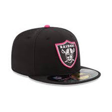 Load image into Gallery viewer, Oakland Raiders New Era NFL 59FIFTY 5950 Fitted Cap Hat Black Crown/Visor Team Color/Pink Logo (Breast Cancer Awareness)
