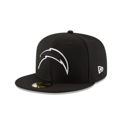 Los Angeles Chargers New Era NFL 59FIFTY 5950 Fitted Cap Hat Black Crown/Visor Black/White Logo 