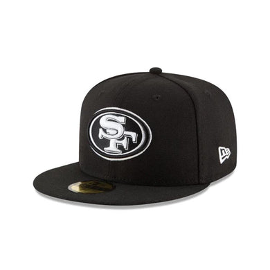 San Francisco 49ers New Era NFL 59FIFTY 5950 Fitted Cap Hat Black Crown/Visor Black/White Logo