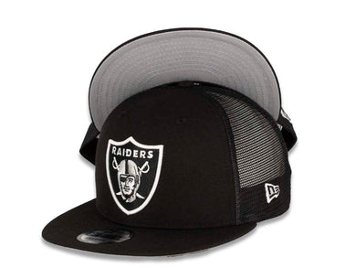 Oakland Raiders New Era NFL 9FIFTY 950 Mesh Trucker Snapback Cap Hat Black Crown/Visor Team Color Logo