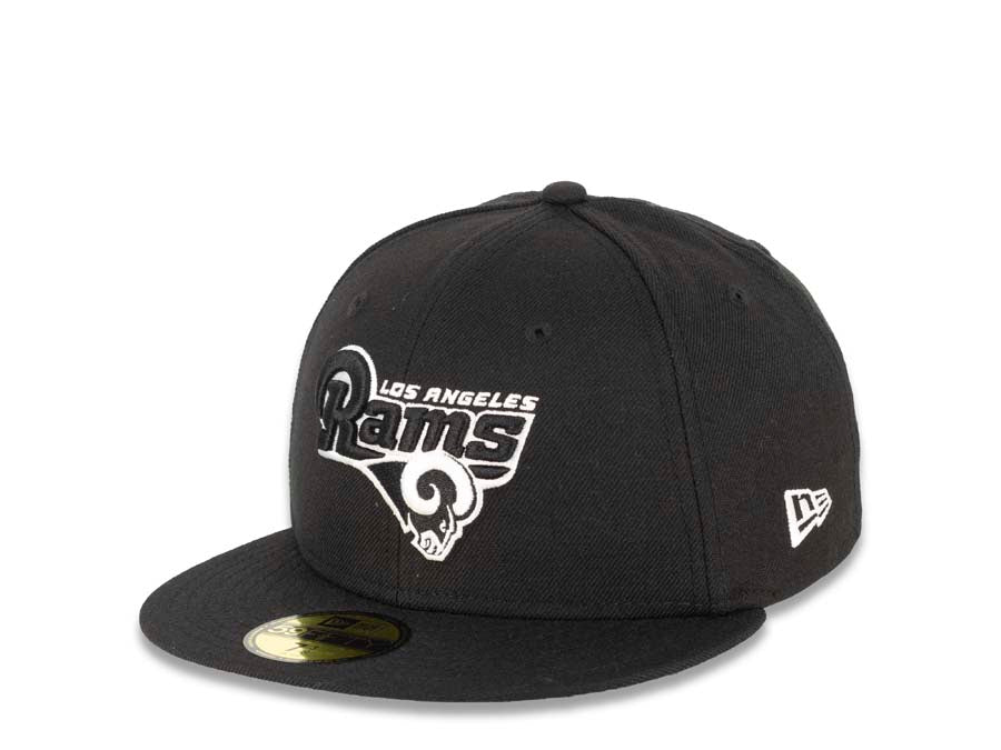 Los Angeles Rams New Era NFL 59FIFTY 5950 Fitted Cap Hat Black Crown/Visor Black/White Text Logo