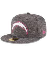 Load image into Gallery viewer, San Diego Chargers New Era NFL 59FIFTY 5950 Fitted Breast Cancer Awareness Cap Hat Heather Gray Crown/Visor White/Pink Logo
