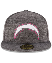 Load image into Gallery viewer, San Diego Chargers New Era NFL 59FIFTY 5950 Fitted Breast Cancer Awareness Cap Hat Heather Gray Crown/Visor White/Pink Logo
