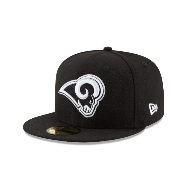 Los Angeles Rams New Era NFL 59FIFTY 5950 Fitted Cap Hat Black Crown/Visor Black/White Logo